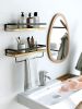 Floating bathroom shelf with towel rail; bathroom/living/kitchen/bedroom wall shelf set of 2; light brown; dark brown; black. - Light Brown