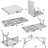 Folding Utility Table 6ft Fold-in-Half Portable Plastic Picnic Party Dining Camp Table, White - White