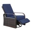 Outdoor Patio Rattan Wicker Swivel Recliner Chair;  Adjustable Reclining Chair 360Â° Rotating with Water Resistant Cushions - Navy Blue