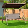 3-Seat Outdoor Patio Porch Swing Chair;  Adjustable Canopy;  PE Wicker Glider Bench with Steel Frame for Backyard;  Garden;  74.8"x70.9"x48.9" - Brown