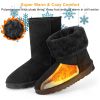 Women Ladies Snow Boots Waterproof Faux Suede Mid-Calf Boots Fur Warm Lining Shoes - Black - 8