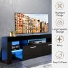 Black TV Stand for 70 Inch TV; Modern TV Cabinet with 16 Color LED Light - Black - Particle Board, Glass,MDF