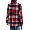 Women's Loose Check Pocket Wool Jacket Cardigan Lapel Top - Red - M