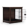 Indoor Dog Crate, Sofa Side End Table, 2-Tier Wooden Pet Cage with Removable Tray, Walnut - small