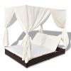 Patio Lounge Bed with Curtains Poly Rattan Brown - Brown