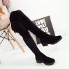 Thigh High Boots Female Winter Boots Women Over The Knee Boots Flat Stretch Sexy Fashion Shoes Black Botas Mujer 2019 - black plush - 8