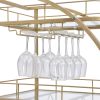 Golden Mobile Bar Serving Cart with Wine Rack and Glass Holder, 3-tier Shelves, Metal Frame and Temper Glass - gold