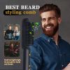Beard Straightener for Men Heating Comb Straightener Smoothing Iron Straightening Brush 2 In 1 Hair Straightener and Curler - Black