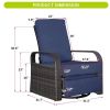 Outdoor Patio Rattan Wicker Swivel Recliner Chair;  Adjustable Reclining Chair 360Â° Rotating with Water Resistant Cushions - Navy Blue