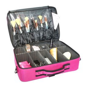 Professional High-capacity Multilayer Portable Travel Makeup Bag with Shoulder Strap Size L   YF (Color: Rose Red)