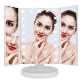 Free shipping Tri-Fold 21 LED Lights 2X 3X Magnification Touch Screen Desktop Makeup Mirror  YJ (Color: White)