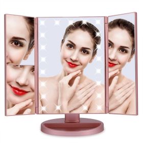 Free shipping Tri-Fold 21 LED Lights 2X 3X Magnification Touch Screen Desktop Makeup Mirror  YJ (Color: Rose Gold)
