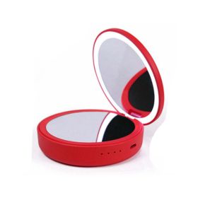 Compact Mirror With Portable Phone Charger (Color: Red)